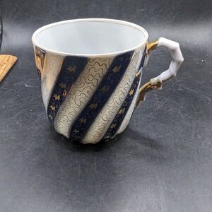 Antique Tettau Porcelain Germany Elegant Blue and Gold Striped Mug